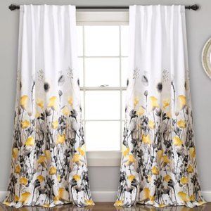 Zuri Flora Room Darkening Window Curtains, Yellow & Gray / 84" x 52" - 2 Panels